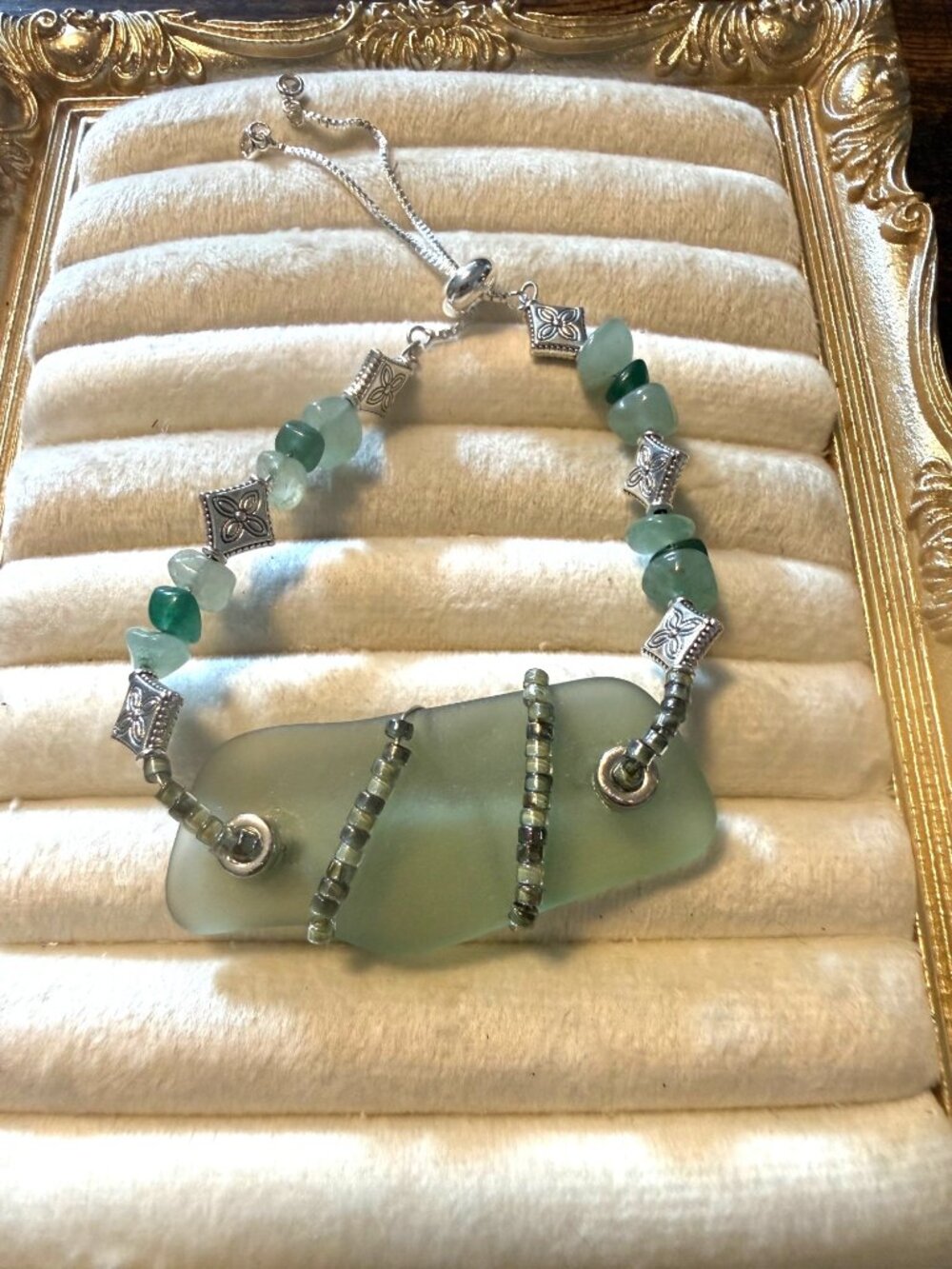 Seafoam Serenity – Dominican Republic Sea Glass & Beaded Bracelet